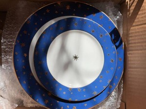 Sakura Galaxy Fine Porcelain Dinner & Salad Plate Set Blue Gold