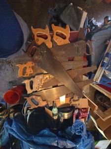 Vintage Hand Saw Collection Wood Handles Carpenter Shop Tools