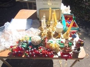 Vintage Christmas Decor Lot Window Candles C9 Bulbs Nutcracker Figurines