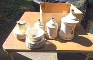 Vintage Stoneware Canister Serving Lot Floral Country Kitchen Decor