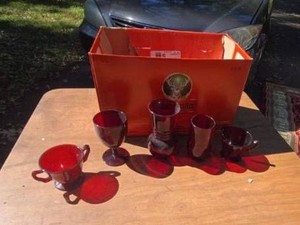 Vintage Ruby Red Glass Drinkware & Serving Pieces Assorted Lot