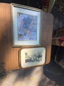 Pair of Framed Decorative Prints Harbor Scene & Winter Gnome Wall Art