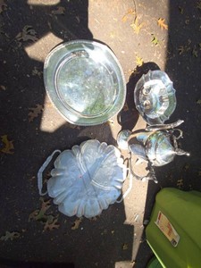 Vintage Silverplate Serving Ware Lot Teapot Tray Bowl Handled Server