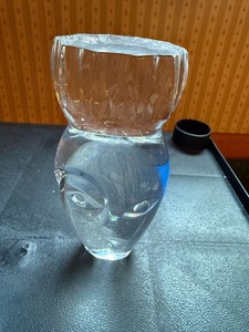Orrefors Sweden Clear Crystal Face Vase Scandinavian Art Glass