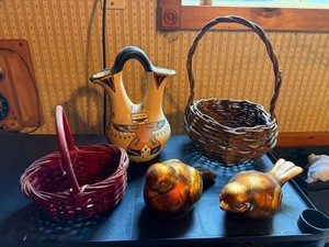 Lot of Assorted Rustic Home Decor Baskets Pottery Bird Figurines