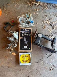 Box Lot Vintage Kitchen Tools Universal Grinder Avery Sewing Machine