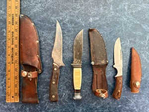 Vintage Fixed Blade Hunting Knife Lot Schrade USA Sport Afield Sheaths