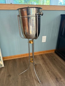 Vintage Stainless Steel ChampagneWine Cooler on Stand Brass Trim