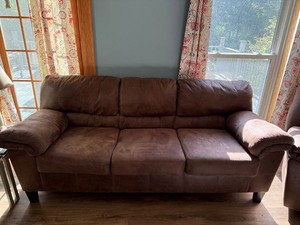 Brown Microfiber 3 Cushion Sofa Couch Overstuffed Rolled Arm 87in