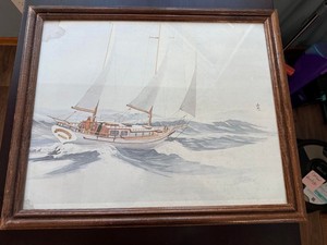 Signed Al Hansen Framed Sailboat Seascape Nautical Wall Art