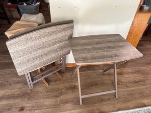 Folding TV Tray Table Set Gray Faux Woodgrain Snack Tables