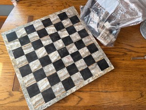Stone Inlaid Chess Set Onyx Marble Board With Bagged Pieces