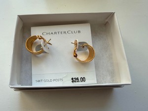 Charter Club Gold Tone Hoop Earrings 14KT Gold Posts NOS Carded