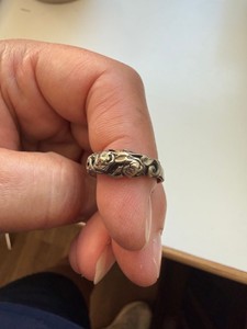 Sterling Silver Rose Vine Band Ring Floral Repousse Scroll Design