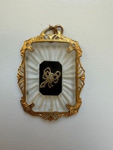 Art Deco Style Gilt Filigree Glass Pendant Charm With Bow Motif