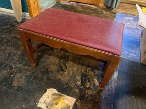 Vintage Wood Upholstered Vanity Bench Footstool Burgundy Seat