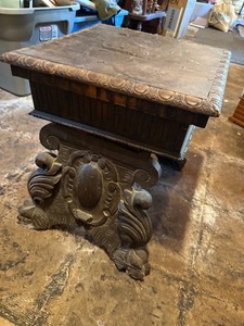 Antique Renaissance Revival Carved Wood Wood Hinged Pedestal Storage Box  Coffer