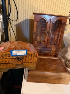 Lot of Assorted Wooden Jewelry Boxes & Mini Cabinet Organizer