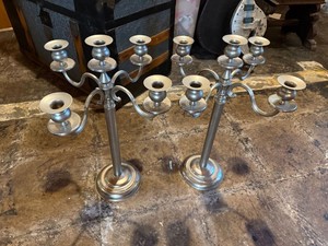 Pair of Silver Tone 5-Arm Candelabra Candlesticks Approx 18in