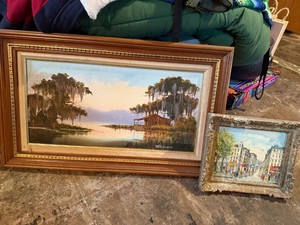 Framed Original Oil Paintings Swamp Landscape & Paris Street Scene