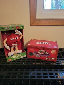 M&Ms Candy Dispenser & Ceramic Candy Dish Boxed Collectible Lot