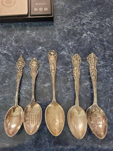 Sterling Silver Souvenir Spoon Collection Yellowstone Kentucky Illinois