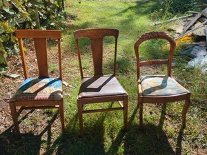 Lot of 3 Assorted Wooden Dining Chairs - Victorian and Mission Style