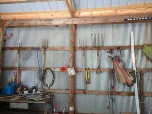 Lot Including Garden Tools, Golf Bag, and Utility Hardware