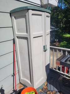 Suncast Outdoor Resin Storage Cabinet Beige Green 2-Door Tall Unit