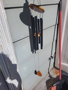 Wood and Metal Wind Chime Black Tubes Hanging Outdoor Porch Decor