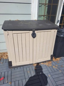 Outdoor Resin Storage Cabinet Deck Box 50x41x29 Tan Brown See Photos