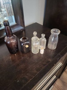 Lot of Assorted Antique Glass Bottles & Jars Amber Clear Primitive