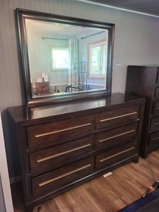Contemporary 6-Drawer Dresser with Framed Mirror Espresso Finish