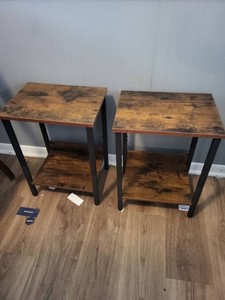 Set of 2 Rustic Industrial End Tables with Lower Shelves