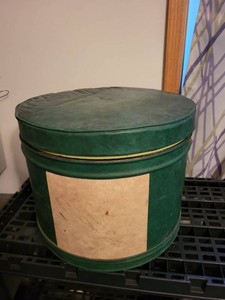 Vintage Green Round Hat Box With Sewing Patterns & Notions Contents