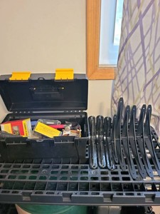 Lot of Assorted Hand Tools Hardware in Toolbox with Metal Brackets