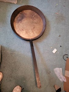 Large Rustic Steel Camp Skillet Frying Pan Long Handle 20in