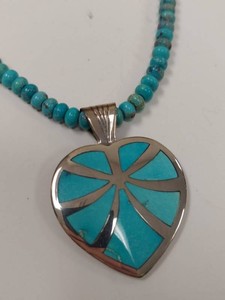 Jay King Turquoise Bead Heart Pendant Necklace Sterling Clasp Box