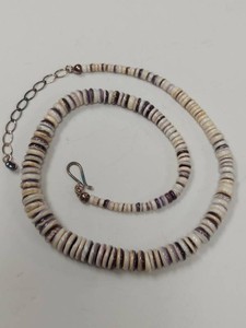 Jay King Purple White Shell Heishi Bead Necklace Sterling Silver