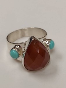 Jay King Mine Finds Sterling Silver Carnelian Turquoise Ring Size 9.5