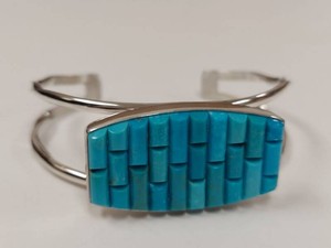 Jay King Sterling Silver Turquoise Inlay Cuff Bracelet w Box Pouch