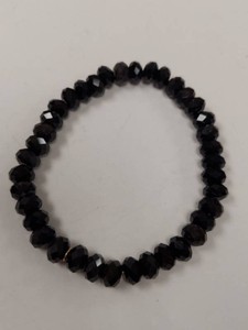 Black Faceted Bead Stretch Bracelet Sterling 925 China Tag