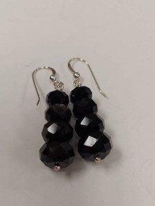 Sterling Silver 925 Black Faceted Bead Dangle Earrings w Box