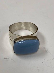 Sterling Silver Blue Cabochon Statement Ring Size Approx. 10.5
