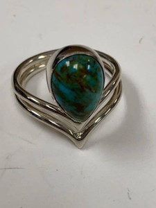 Sterling Silver Turquoise Teardrop Split Shank Ring w Box Pouch