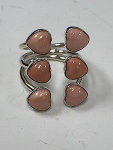 Jay King Sterling Silver Pink Heart Cabochon Wrap Ring w Box Pouch