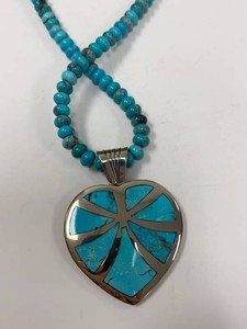 Jay King Turquoise Bead Heart Pendant Necklace w HSN Box Pouch