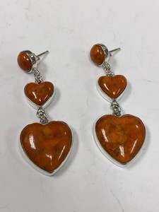 Jay King Sterling Silver Orange Heart Dangle Earrings w Box Pouch