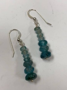 HSN Blue Gemstone Bead Dangle Earrings Fishhook Drop Boxed Pair