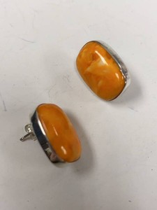 Jay King Mine Finds 925 Sterling Orange Cabochon Stud Earrings Set